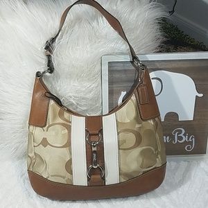 COACH HAMPTON OPTIC SIGNATURE HOBO HANDBAG BROWN